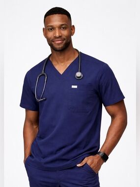 FIGS Leon Scrub Top Medium Navy Blue FIONx V-Neck Medical Uniform
